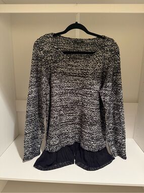 Alfani Black & White Knit Top with Subtle Sequins and Black Ruffled Bottom Trim